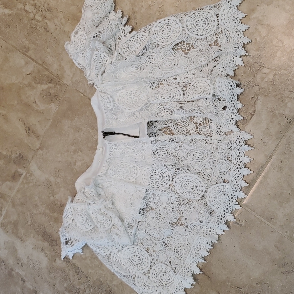 Tularosa Womens Amelia Crochet Guipure Lace Off the Shoulder Top Size M in White - Picture 4 of 5